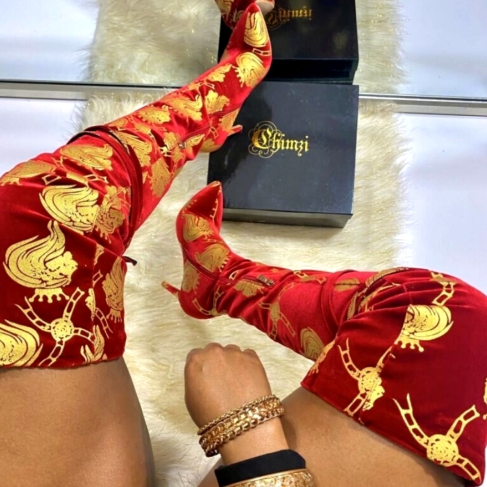 Brand New Red Velvet Boots